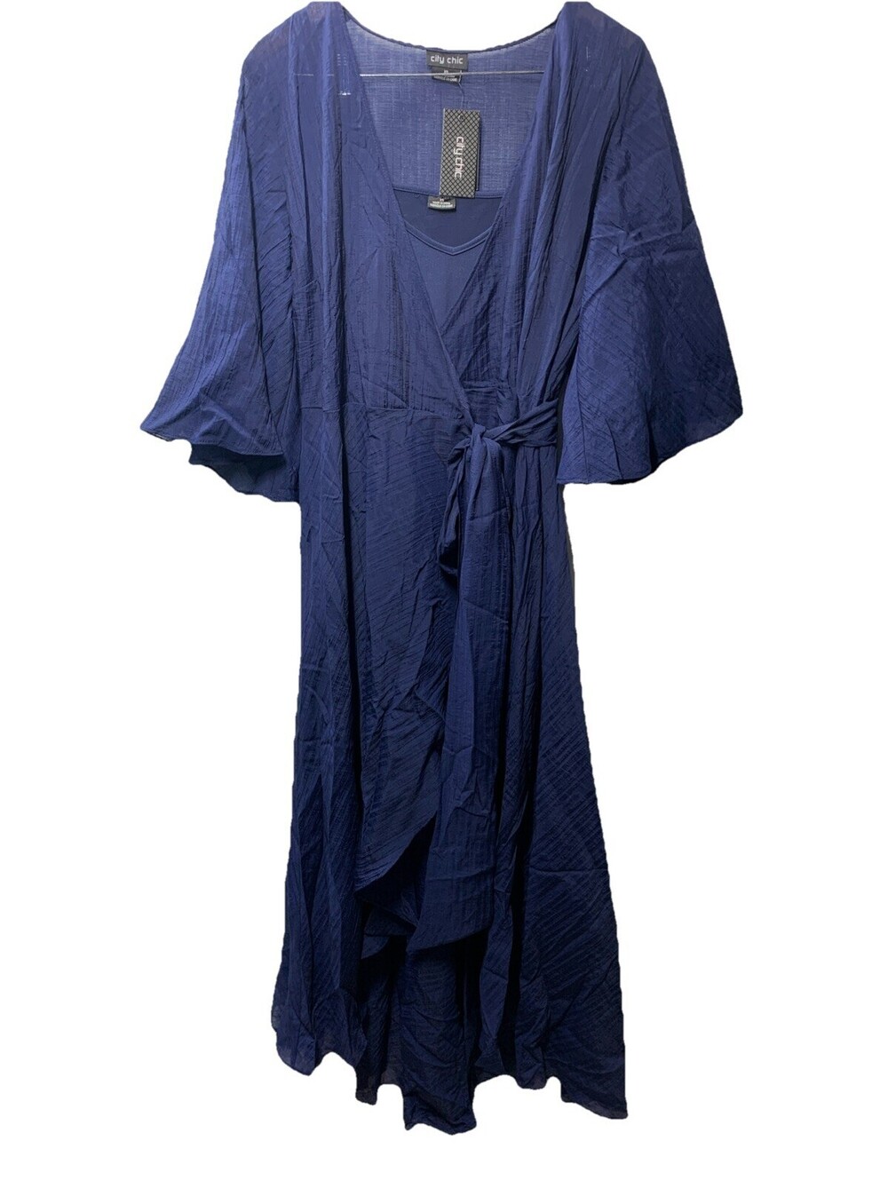 City Chic Kira Maxi Dress Wrap V-neckline Navy Blue 3/4" Sleeve A-line Size XS